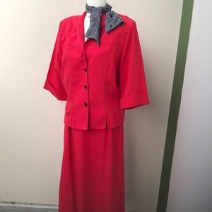 Vintage 80s Red Suit Set with Matching Scarf 🧣